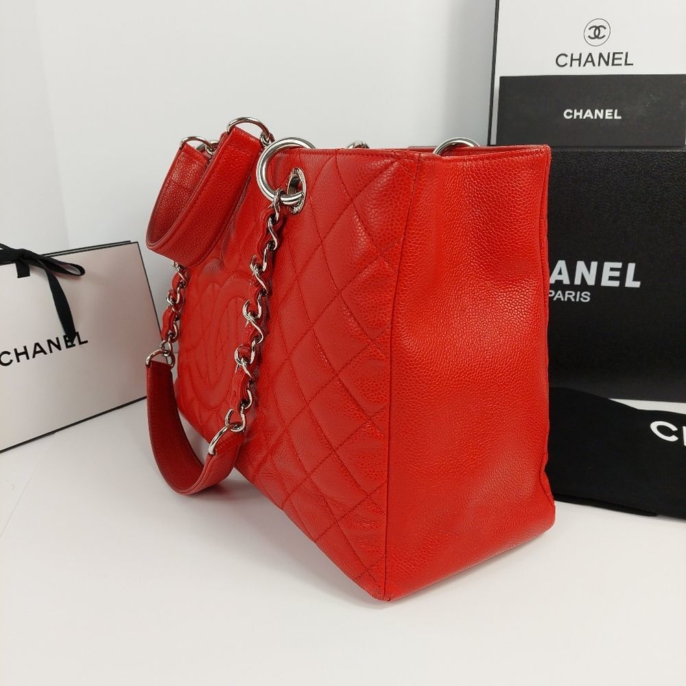 Chanel Caviar Quilted Grand Shopping Tote GST Red Bag